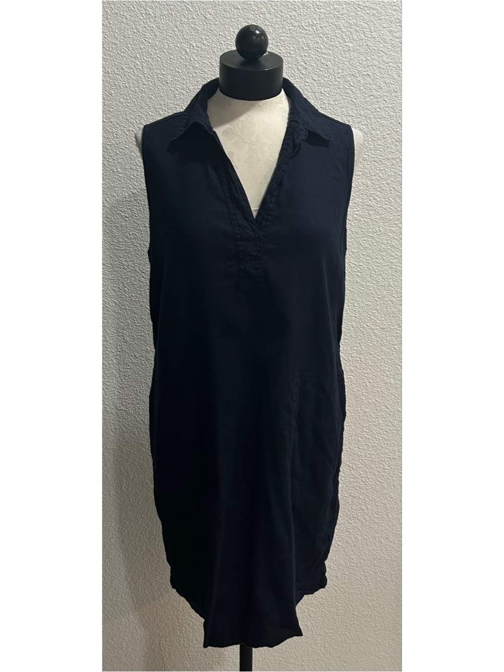 Tahari Navy Blue 6 Sleeveless Polo Knee Length Dress Vacation Resortwear Linen